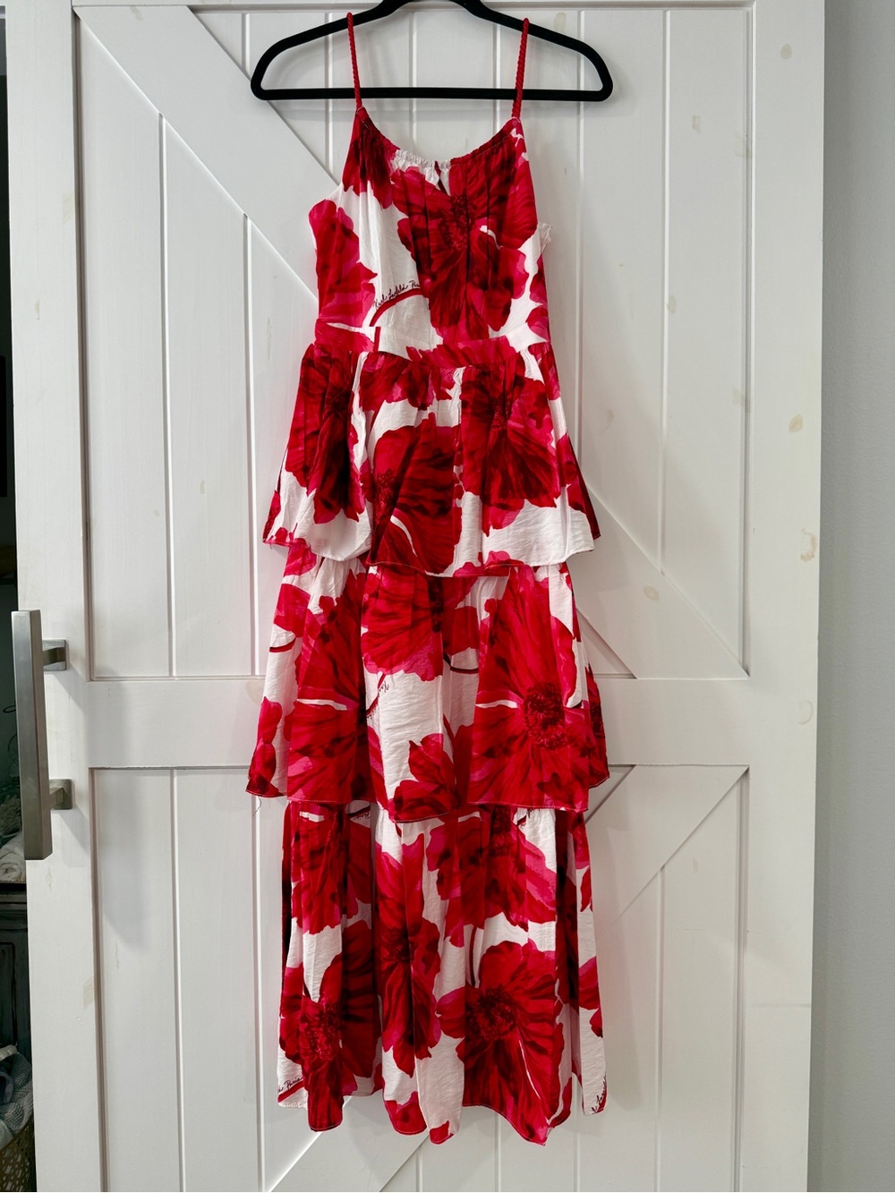 Woman’s size 4 Red Floral Tiered Maxi Dress